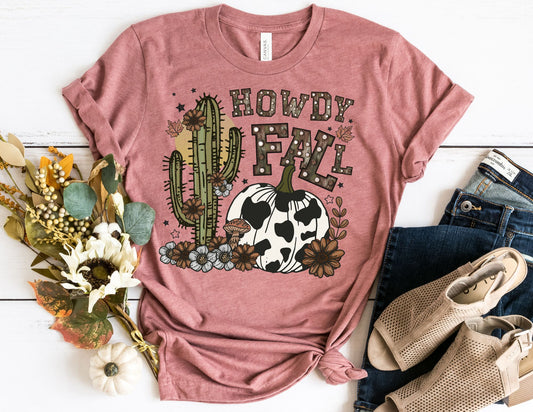 Howdy Fall Cow Print Pumpkin Shirt - Fall Shirt