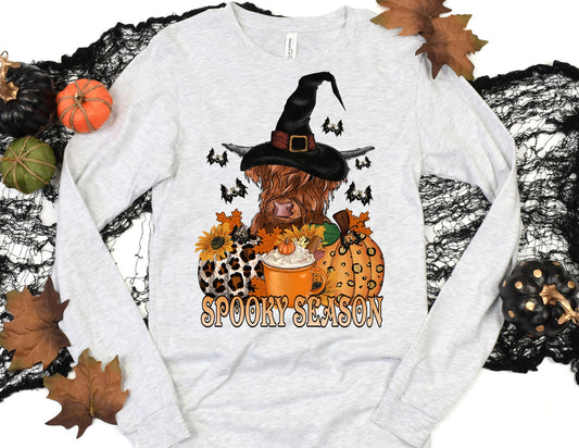 Spooky Season Highland Cow Long Sleeve Shirt - Long Sleeve Halloween Shirt