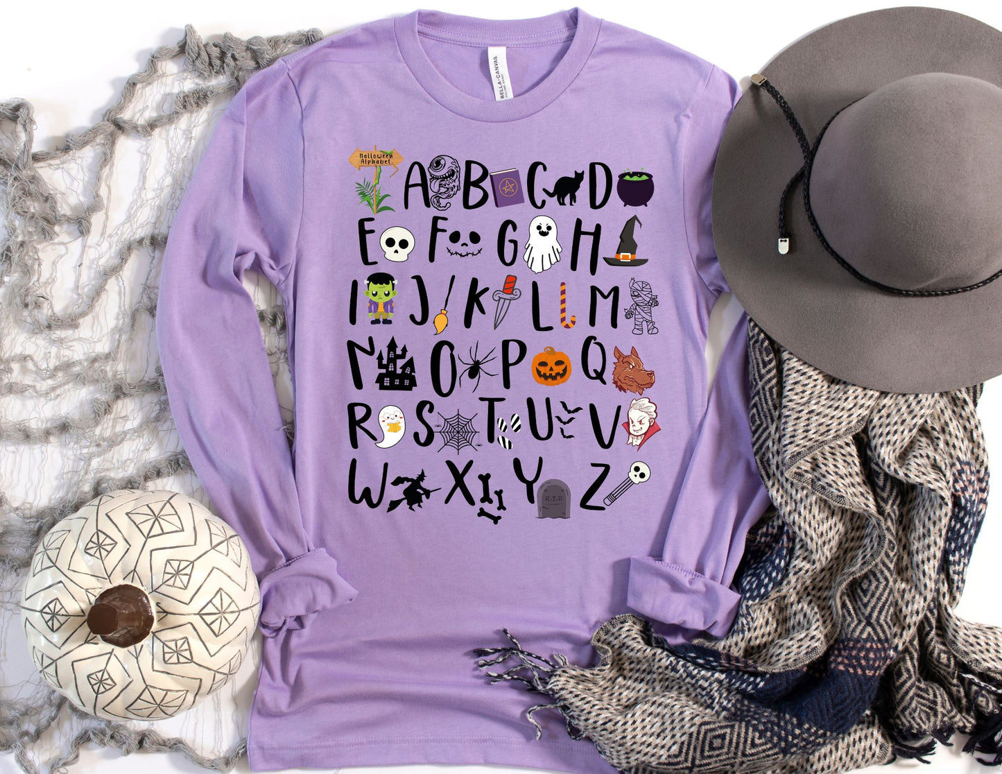 Halloween Alphabet Long Sleeve Shirt - Long Sleeve Halloween Teacher Shirt