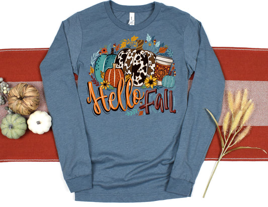 Hello Fall Long Sleeve Shirt - Long Sleeve Fall Shirt