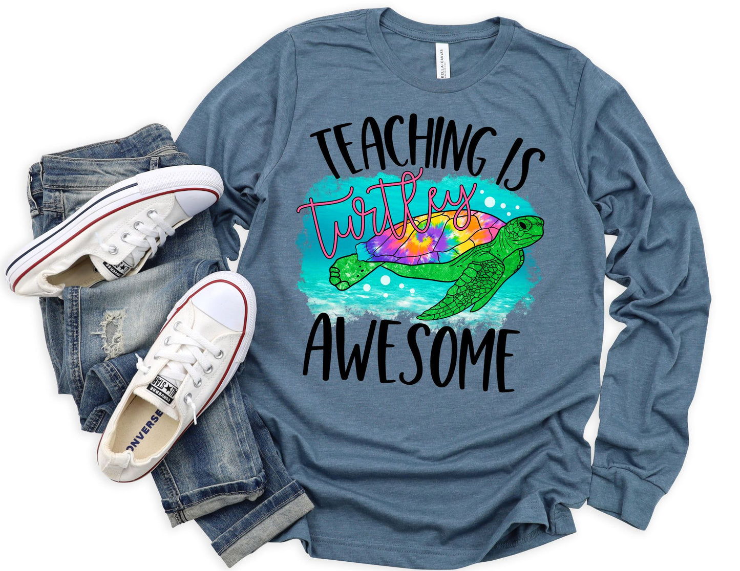 Teaching is Turtley Awesome Long Sleeve Shirt - Long Sleeve Teacher Shirt