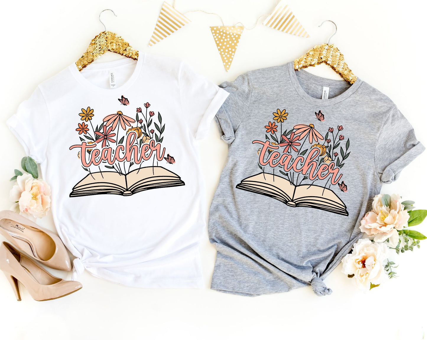 Teacher Book Flowers Shirt - Teacher Shirt