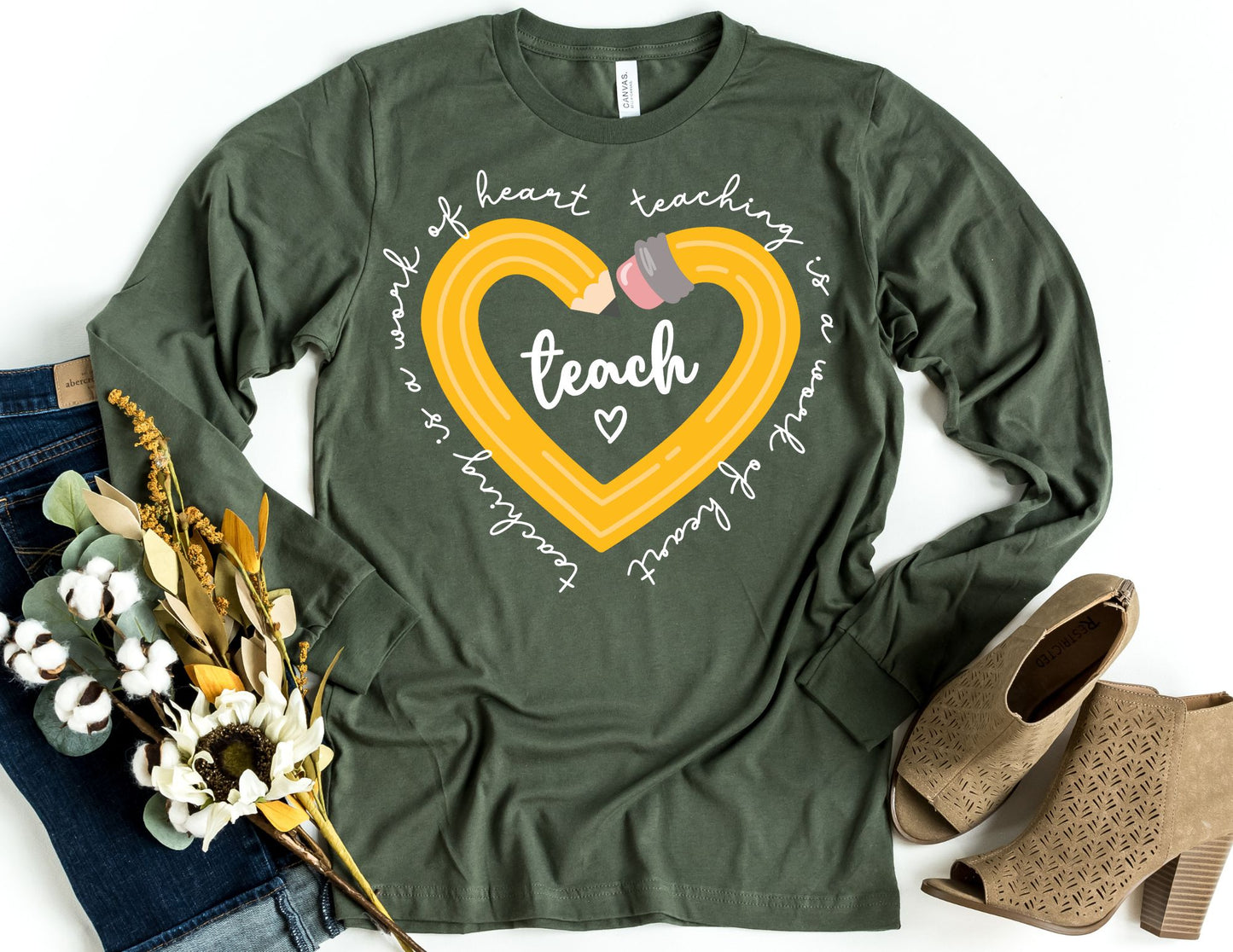 Pencil Teaching is a Work of Heart Long Sleeve Shirt - Long Sleeve Teacher Shirt