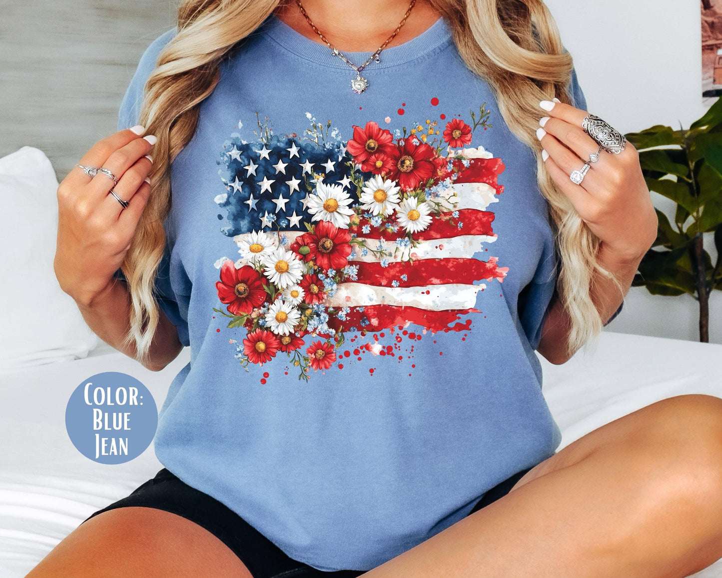 Comfort Colors Floral American Flag Shirt: 4th of July Tee