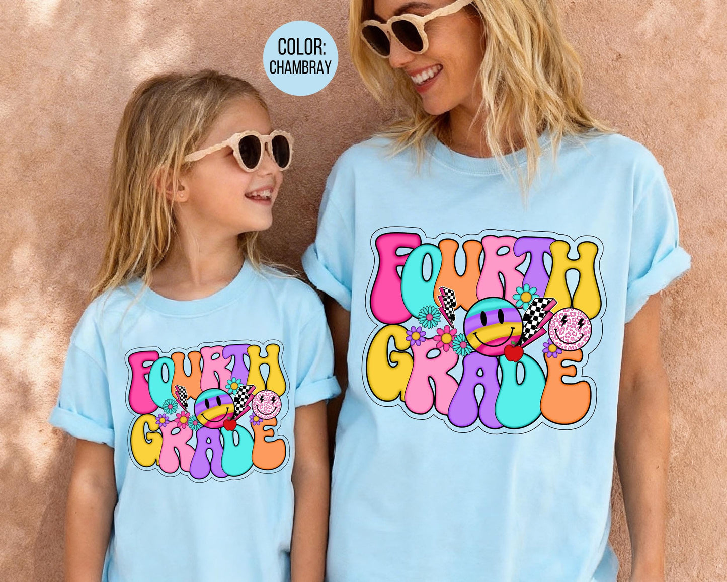 Comfort Colors® Smiley Retro Fourth Grade Shirt, 4th Grade Teacher Shirts