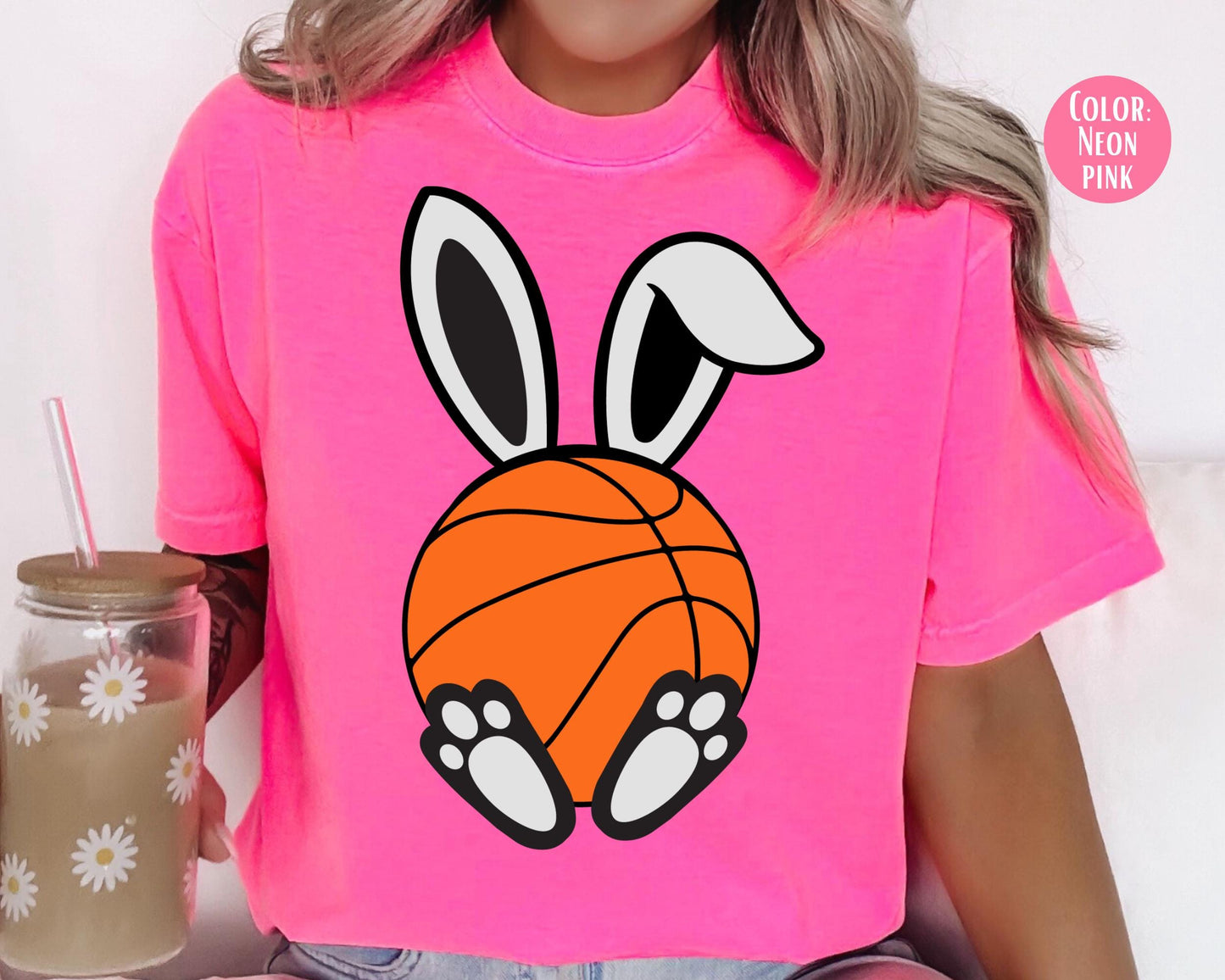 Comfort Colors® kids Easter Basketball Shirt, Bunny Basketball Tee