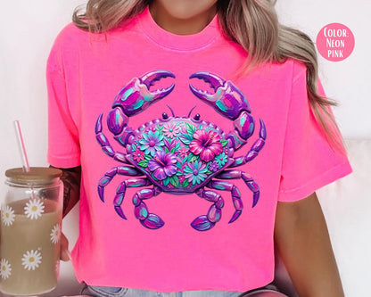 Comfort Colors® Floral Purple Crab Shirt, Mama and Mini Crab Shirts