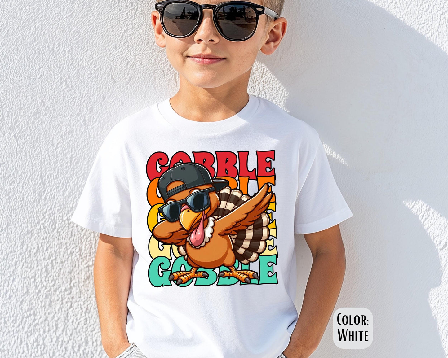 Comfort Colors® Boys Dabbing Turkey Shirt, Boys Gobble Thanksgiving Shirt, Thanksgiving Shirt for Boys, Kids Gobble Shirt