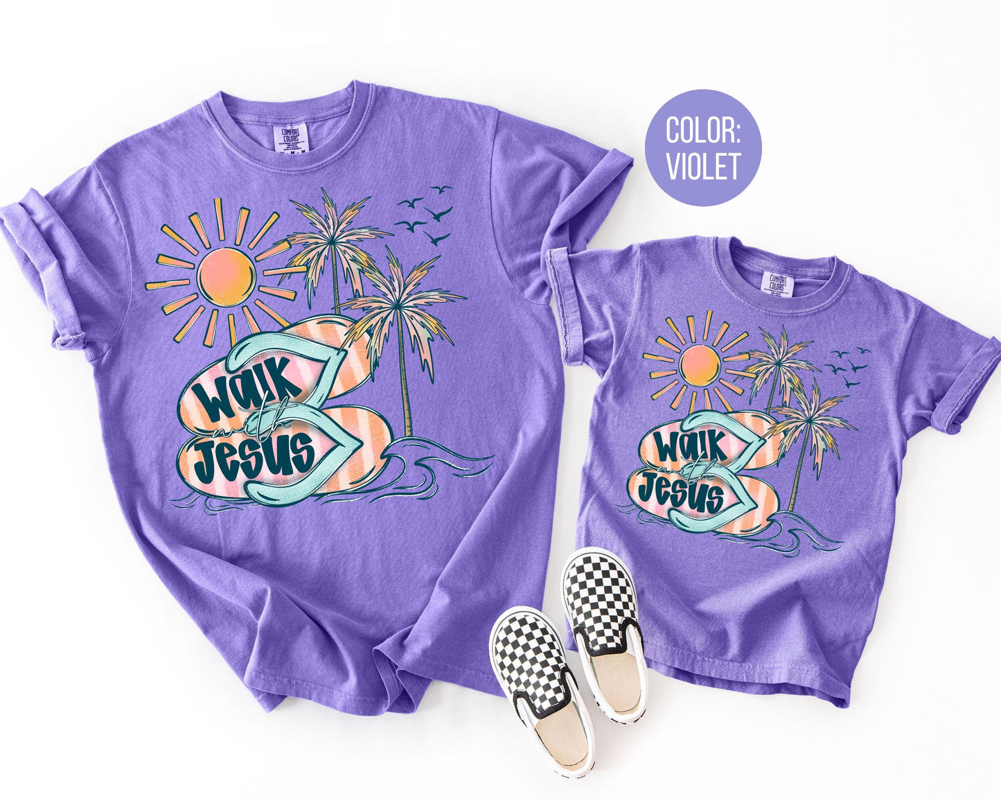 Comfort Colors® Walk With Jesus Beach Shirt, Kids Jesus Shirts
