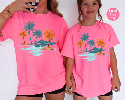 Comfort Colors® Cute Palm Trees Shirt, Cute Trendy Beach Shirt for Girls, Preppy Palm Tree Tee, Youth Beach Shirts, Matching Beach Shirts