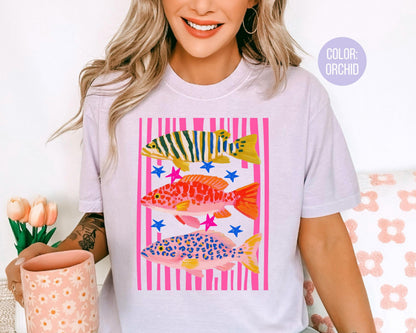 Comfort Colors® Preppy Pink Fish Shirt, Girls Fishing Shirts