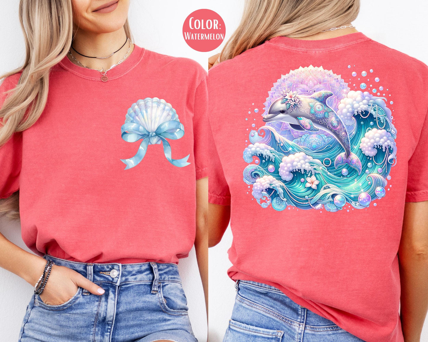 Comfort Colors Front and Back Dolphin Shirt, Girls Beach Shirts