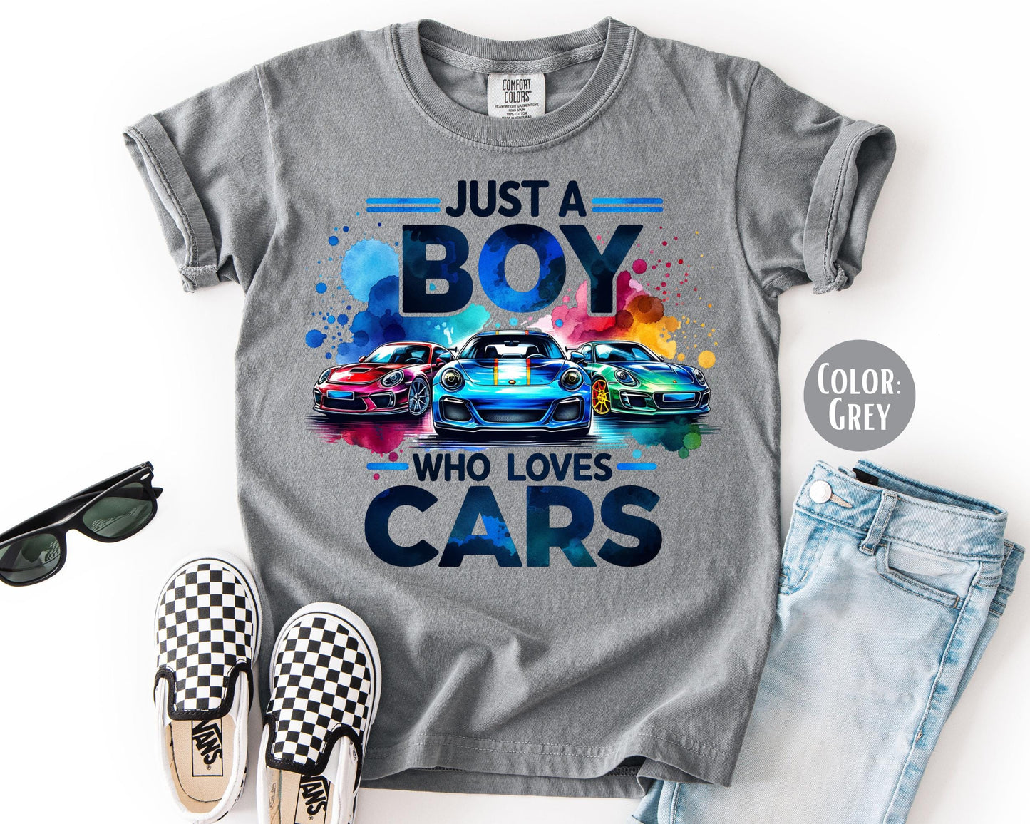 Comfort Colors Kids Car Shirt: Just a Boy Who Loves Cars