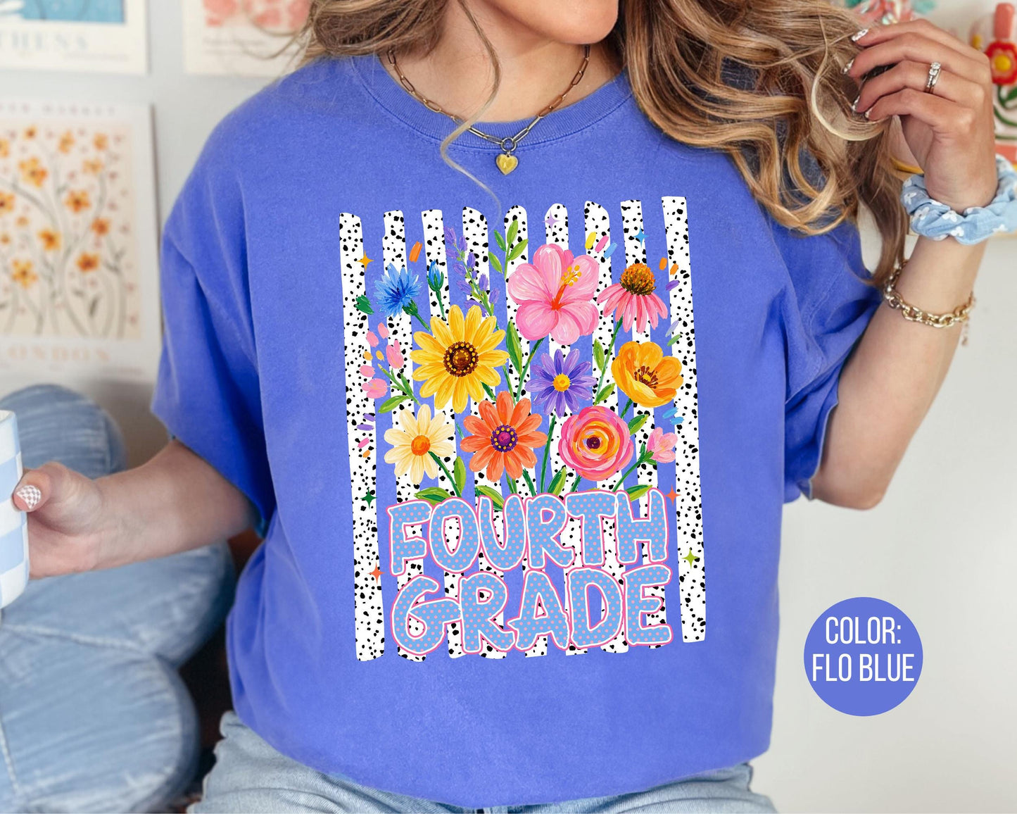 Comfort Colors® Floral Fourth Grade Shirt, 4th Grade Teacher Shirts