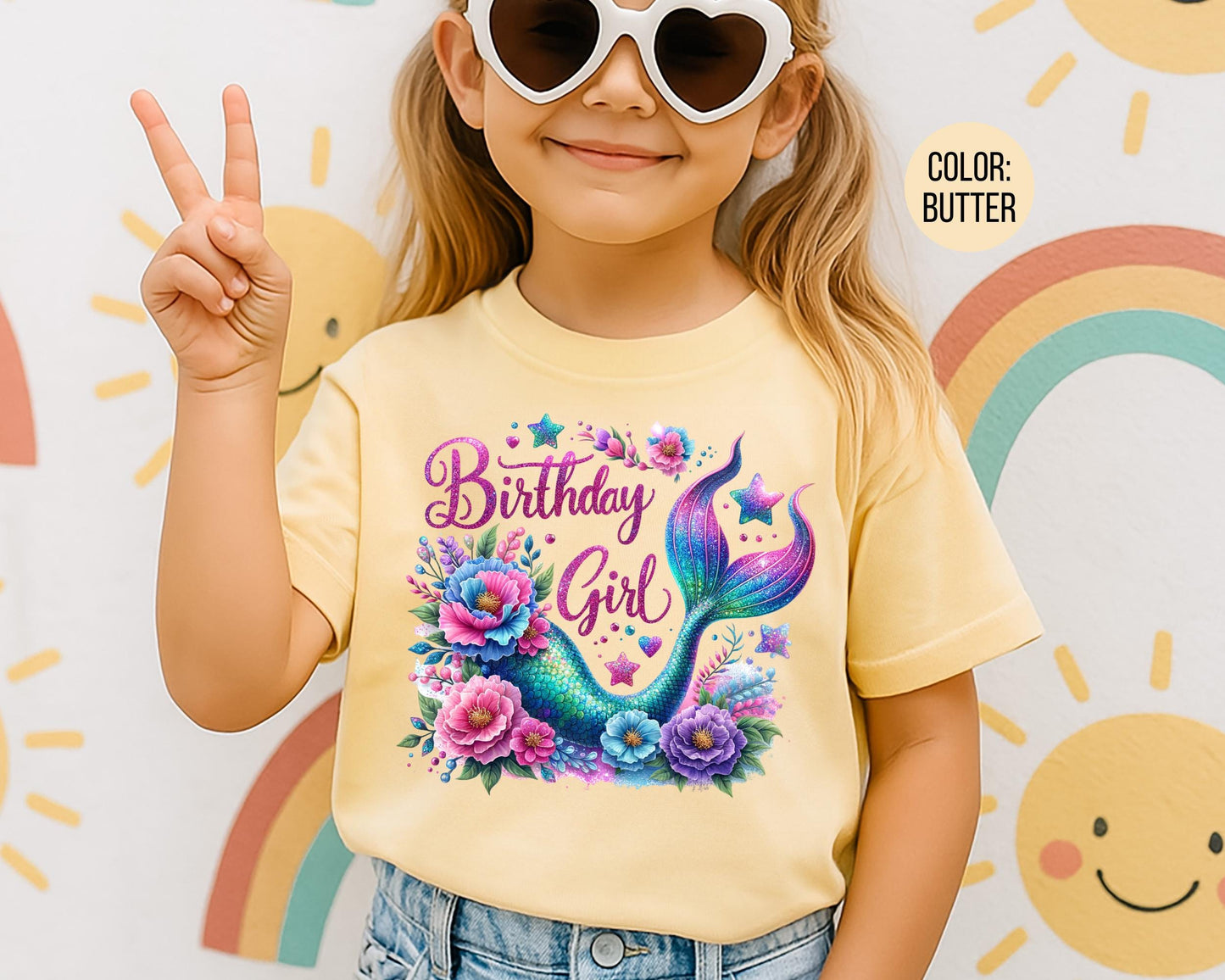 Comfort Colors Faux Glitter Mermaid Birthday Girl Shirt, Girls Birthday Shirts