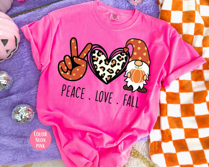 Comfort Colors Peace Love Fall Shirt, Gnome Shirts for Kids, Thanksgiving Tee