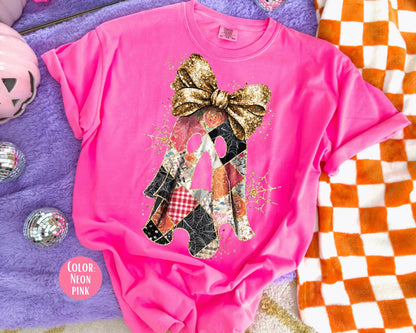 Comfort Colors Ghost Shirt: Preppy Fall Tee with Glitter Bow