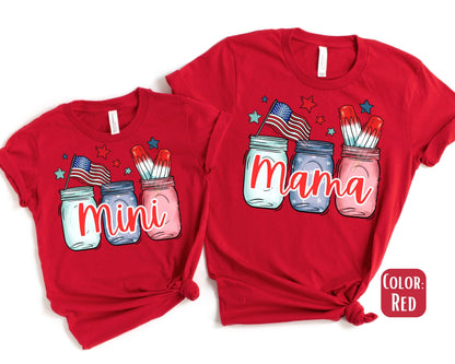 Mama Mini July 4th Mason Jar Shirt, 4th of July Mommy and Me, Matching Mommy and Me July 4th Tee, Mother Daughter Shirts, Mama Mini Outfit