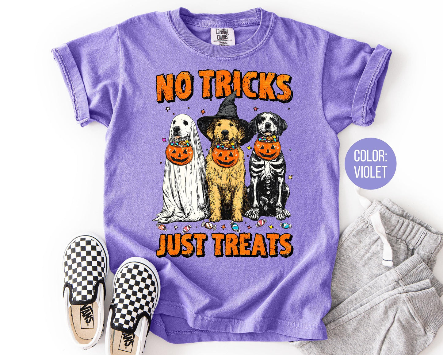 Comfort Colors Dog Halloween Shirt: No Tricks Just Treats