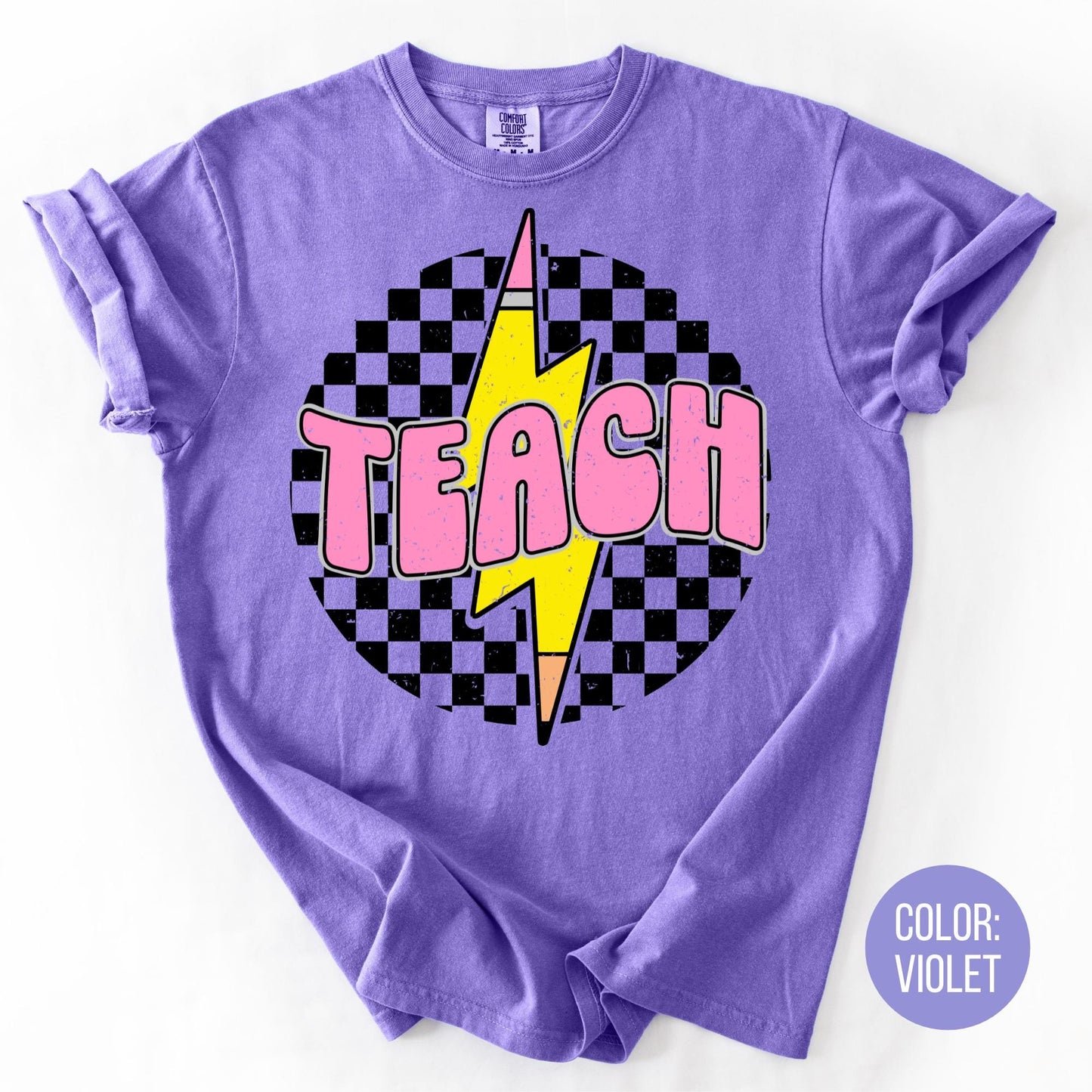 Retro Checkered Teach Shirt - Comfort Colors Teacher Tee