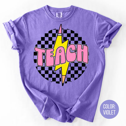 Retro Checkered Teach Shirt - Comfort Colors Teacher Tee
