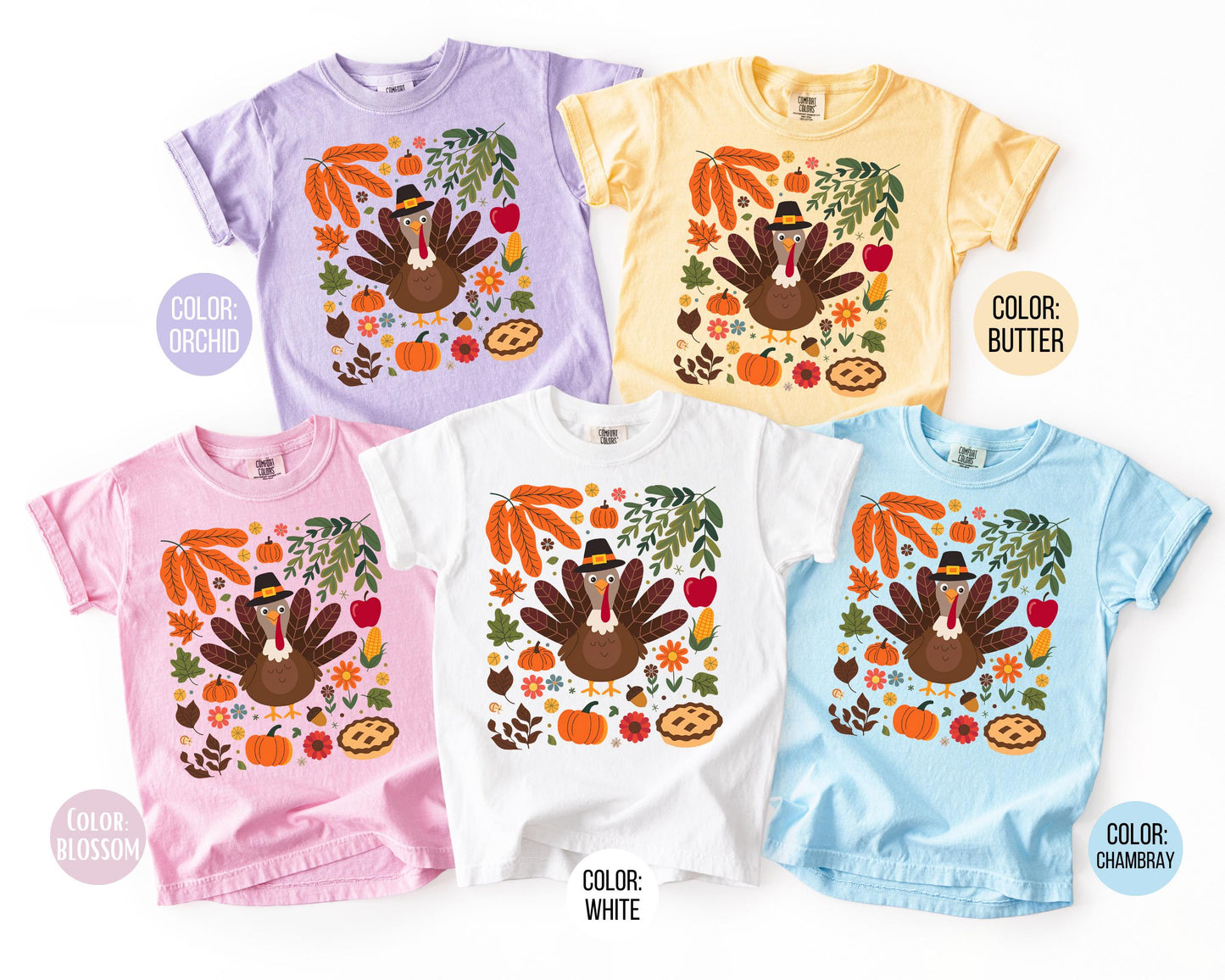 Kids Comfort Colors Thanksgiving Turkey Shirt: Boho Fall Tee