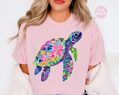Comfort Colors® Floral Sea Turtle Shirt, Girls Summer Turtle Shirts