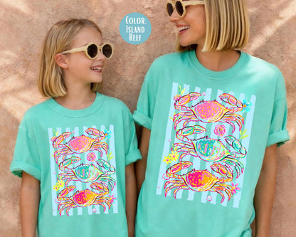 Comfort Colors® Preppy Floral Crabs Shirt, Girls Crab Shirts, Summer Tees