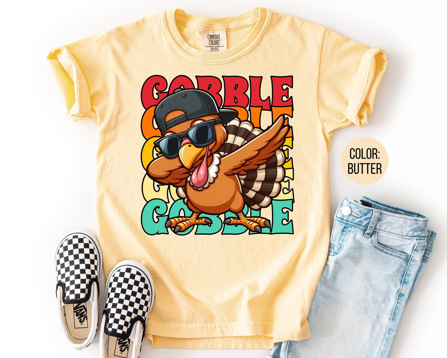 Comfort Colors® Boys Dabbing Turkey Shirt, Boys Gobble Thanksgiving Shirt, Thanksgiving Shirt for Boys, Kids Gobble Shirt