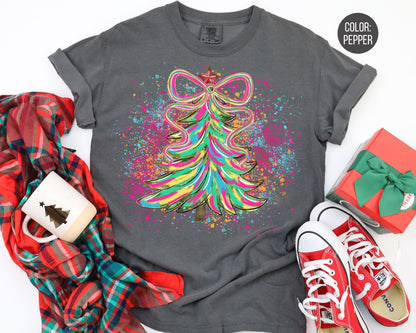 Comfort Colors Christmas Tree Shirt: Preppy Coquette Christmas Shirts