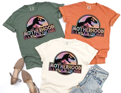 Comfort Colors Dinosaur Mom Shirt: Motherhood Walk in the Park Tee