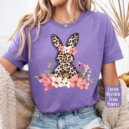 Floral Leopard Bunny Shirt, Bunny Shirt, Cute Easter Bunny T-Shirt, Happy Easter, Shirt with Bunnies, Easter Gift, Happy Easter T-Shirt