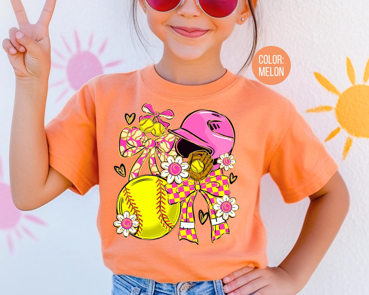 Comfort Colors Girls Preppy Checkered Softball Shirt, Kids Softball Shirts