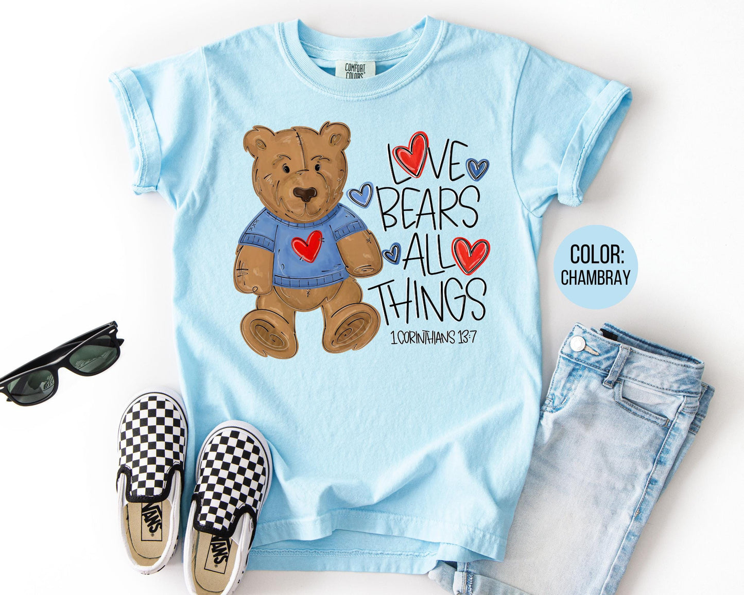 Comfort Colors® Boys Love Bears All Things Shirt, Kids Bible Verse Valentines Day Shirt