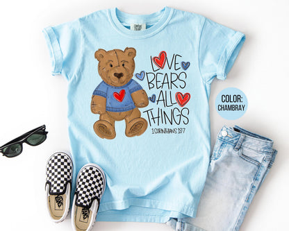 Comfort Colors® Boys Love Bears All Things Shirt, Kids Bible Verse Valentines Day Shirt