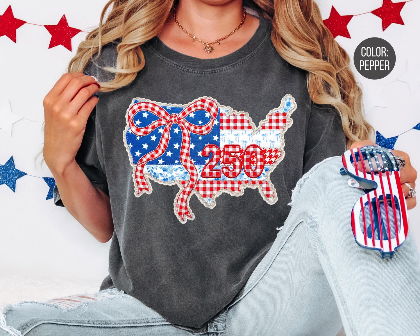 Comfort Colors Faux Fabric 4th of July Shirt, 250 USA Shirt
