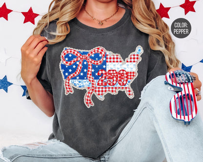 Comfort Colors Faux Fabric 4th of July Shirt, 250 USA Shirt