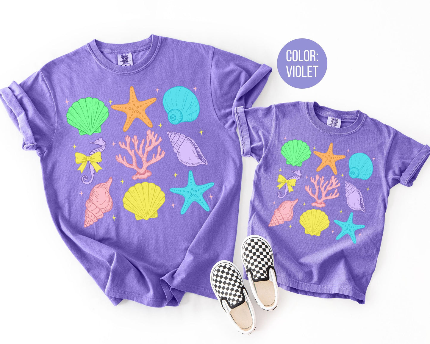 Comfort Colors® Neon Seashells Shirt, Girls Summer Shirts