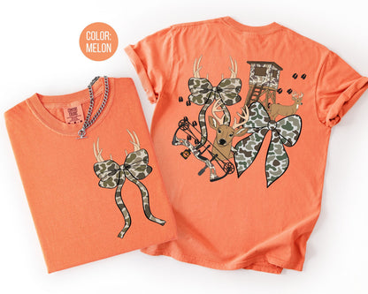 Comfort Colors Deer Hunting Tee: Coquette Camo Bow Shirt