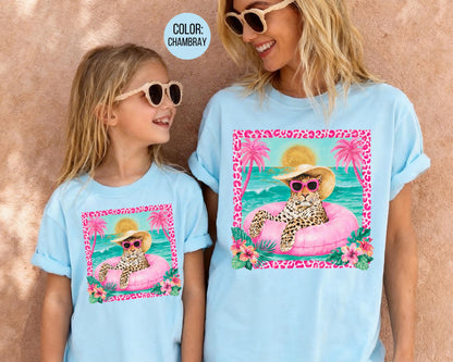 Comfort Colors Pink Leopard Beach Shirt, Leopard Shirts