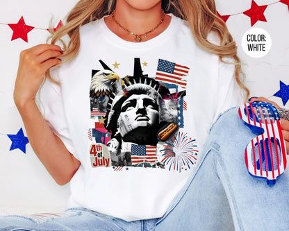 Comfort Colors 4th of July Statue of Liberty Shirt, Retro Independence Day Shirts