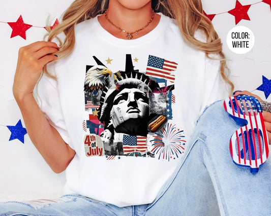Comfort Colors 4th of July Statue of Liberty Shirt, Retro Independence Day Shirts