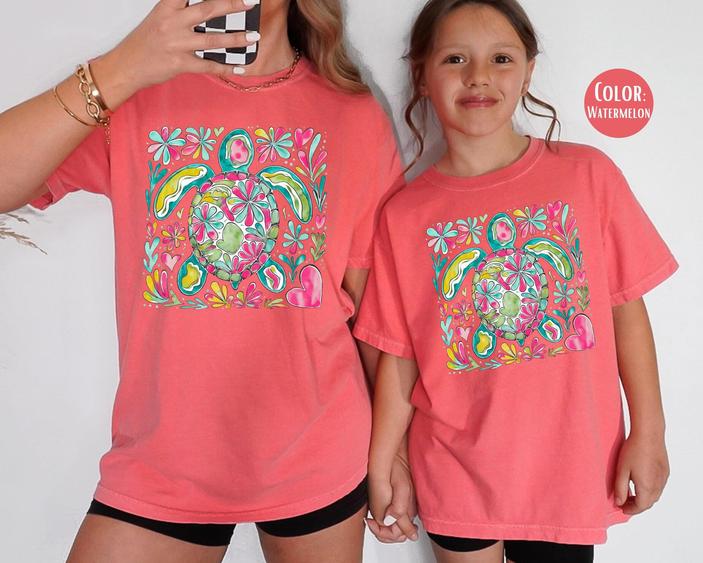 Comfort Colors® Floral Sea Turtle Shirt, Girly Beach Shirts, Sea Turtle Tee, Summer Shirts for Kids