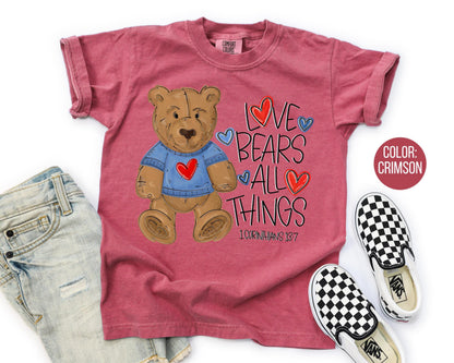 Comfort Colors® Boys Love Bears All Things Shirt, Kids Bible Verse Valentines Day Shirt