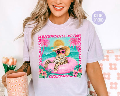 Comfort Colors Pink Leopard Beach Shirt, Leopard Shirts