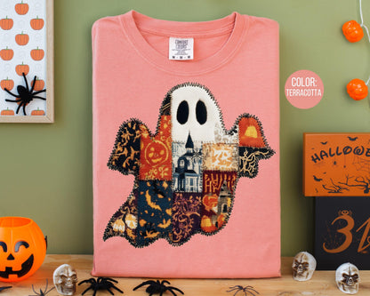 Comfort Colors Patchwork Ghost Shirt: Spooky Fall Tee