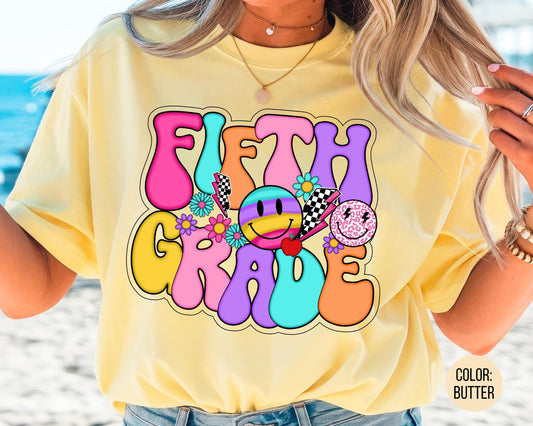 Comfort Colors® Smiley Retro Fifth Grade Shirt, 5th Grade Teacher Shirts