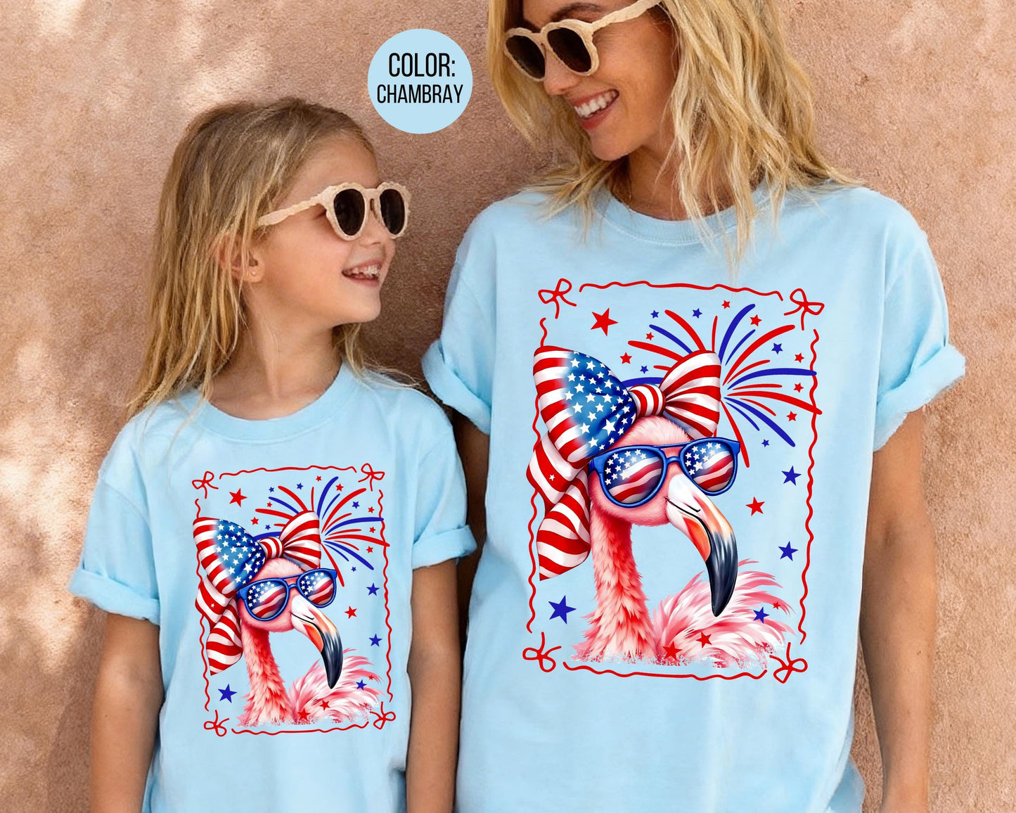 Comfort Colors Girls Patriotic Flamingo Shirt, 4th of July Shirts