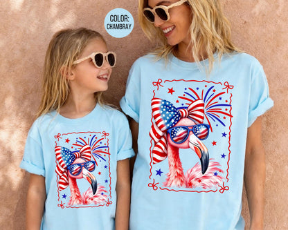 Comfort Colors Girls Patriotic Flamingo Shirt, 4th of July Shirts