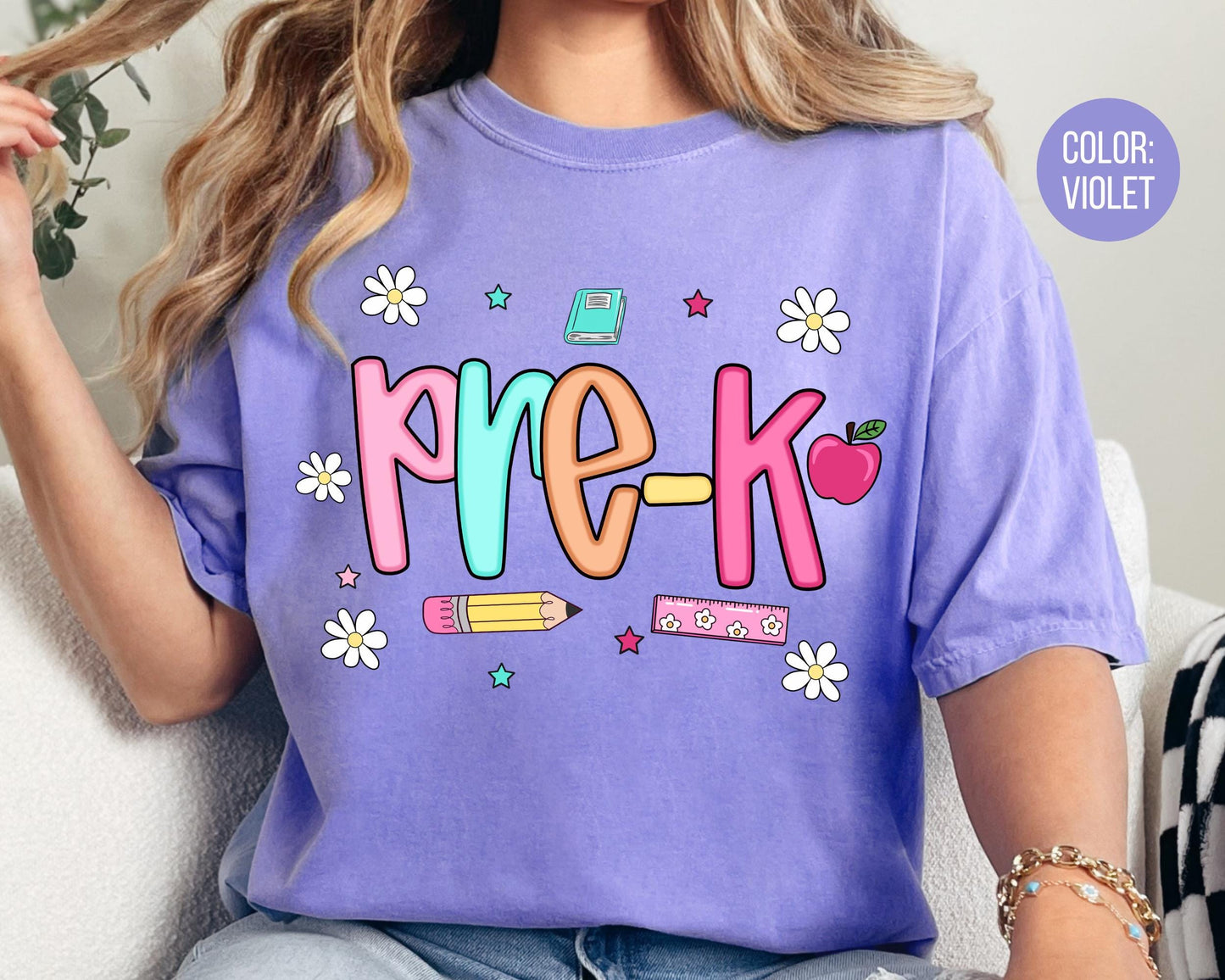 Comfort Colors® Colorful Preppy Pre-K Shirt, Pre K Teacher Shirts